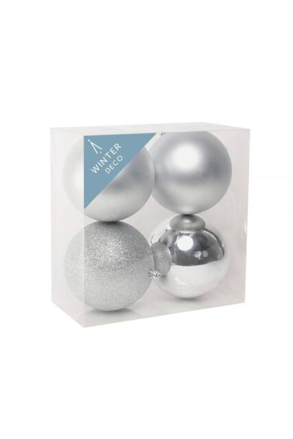 KDMD Silver Shatterproof Baubles 12cm 4 Pack - image 1