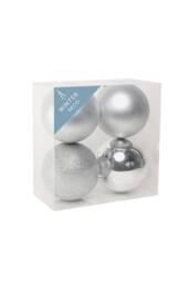 KDMD Silver Shatterproof Baubles 12cm 4 Pack