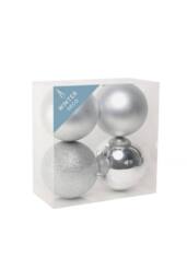 KDMD Silver Shatterproof Baubles 12cm 4 Pack - thumbnail 2