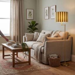 Happy Homewares Garden Olive Green & Oatmeal Linen Striped Shade with Fabric Inner - Size: 12 inches - thumbnail 6