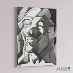 "Artery8 Self Portrait Watercolour Reijer Stolk Canvas Wall Art Print in Grey - Size: W12"" x H16""" - thumbnail 2