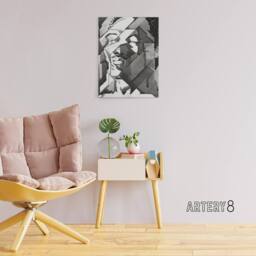 "Artery8 Self Portrait Watercolour Reijer Stolk Canvas Wall Art Print in Grey - Size: W12"" x H16""" - thumbnail 3