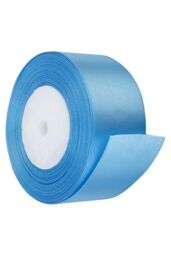 Neel Blue Double Sided Satin Polyester Ribbon Roll, 50mm x 25 Metres in Baby Blue - thumbnail 3