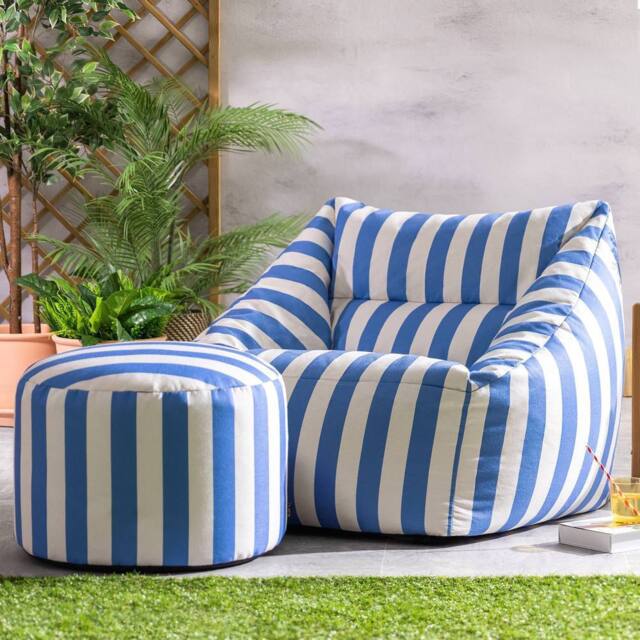 icon Natalia Stripe Soft Woven Kyoto Armchair Bean Bag & Footstool in Cobalt