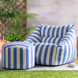 icon Natalia Stripe Soft Woven Kyoto Armchair Bean Bag & Footstool in Cobalt - thumbnail 1