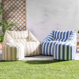 icon Natalia Stripe Soft Woven Kyoto Armchair Bean Bag & Footstool in Cobalt - thumbnail 7