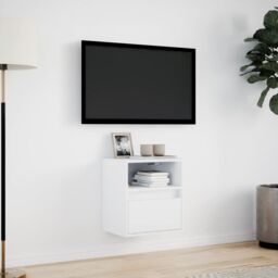 Berkfield Home TV Wall Cabinet with LED Lights White 41x31x45 cm - Size: 41 x 31 x 45 cm - thumbnail 4