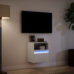 Berkfield Home TV Wall Cabinet with LED Lights White 41x31x45 cm - Size: 41 x 31 x 45 cm - thumbnail 5