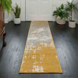 Kukoon Yellow Ochre Grey Distressed Abstract Living Area Rug - Size: 190 cm x 280 cm - thumbnail 6