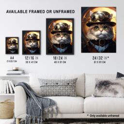 "Artery8 Cat In The Hat Steampunk Moggie Cute Fun Artwork Extra Large XL Unframed Wall Art Poster Print - Size: W24"" x H32""" - thumbnail 3