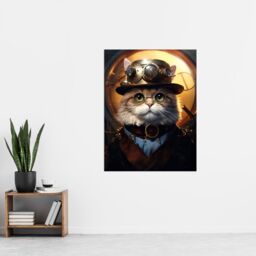 "Artery8 Cat In The Hat Steampunk Moggie Cute Fun Artwork Extra Large XL Unframed Wall Art Poster Print - Size: W24"" x H32""" - thumbnail 4