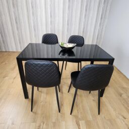 KOSY KOALA Dining Table & 4 Chairs Modern Black Glass Table With 4 Black Chairs Dining Room Furniture in Brown - thumbnail 2