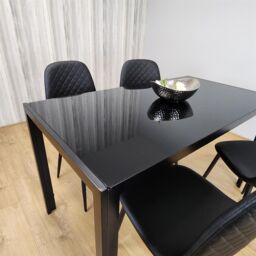KOSY KOALA Dining Table & 4 Chairs Modern Black Glass Table With 4 Black Chairs Dining Room Furniture in Brown - thumbnail 7