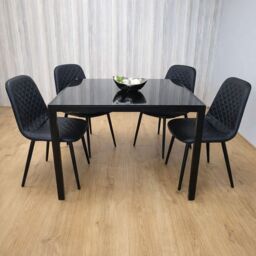 KOSY KOALA Dining Table & 4 Chairs Modern Black Glass Table With 4 Black Chairs Dining Room Furniture in Brown