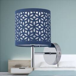 First Choice Lighting Set of 2 Brea - Chrome Wall Lights with Navy Blue Cut Out Shade in Silver - thumbnail 4