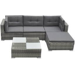 Berkfield Home Modern 5 Piece Garden Lounge Set with Cushions Poly Rattan Grey - thumbnail 2