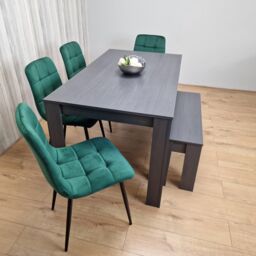 KOSY KOALA Grey Dining Table & 4 Green Velvet Tufted Chairs with 1 Bench in Dark Grey - thumbnail 2
