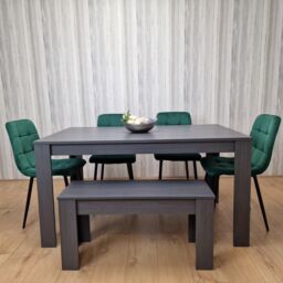 KOSY KOALA Grey Dining Table & 4 Green Velvet Tufted Chairs with 1 Bench in Dark Grey - thumbnail 5