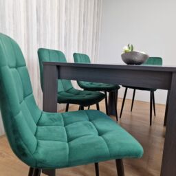 KOSY KOALA Grey Dining Table & 4 Green Velvet Tufted Chairs with 1 Bench in Dark Grey - thumbnail 3
