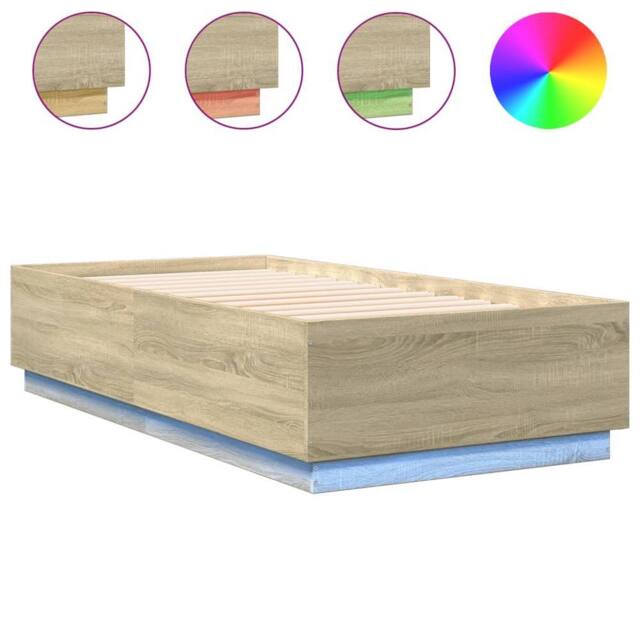 Berkfield Home Bed Frame with LED without Mattress Sonoma Oak 75x190 cm Small Single in Light Tan - image 1