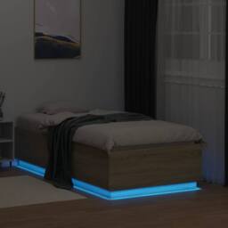 Berkfield Home Bed Frame with LED without Mattress Sonoma Oak 75x190 cm Small Single in Light Tan - thumbnail 4