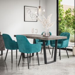 More4Homes Aria Dining Table & Chairs - Concrete Effect Table Top w Black Legs + Anika Velvet Dining Chair Set Of 4 in Blue - thumbnail 1