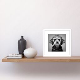 Artery8 Cockapoo Dog Portrait Monochrome Tribal Illustration Square Wooden Framed Wall Art Print Picture 8X8 Inch in White - thumbnail 2