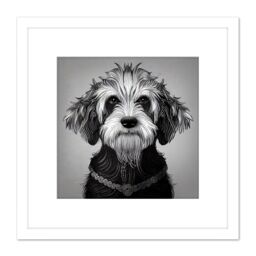 Artery8 Cockapoo Dog Portrait Monochrome Tribal Illustration Square Wooden Framed Wall Art Print Picture 8X8 Inch in White - thumbnail 1