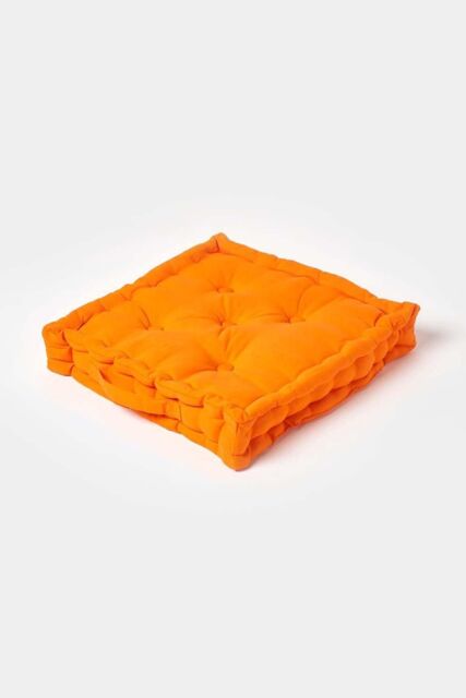 Homescapes Plain Cotton Floor Cushion in Orange - Size: 40 cm x 40 cm - image 1
