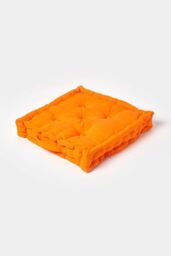 Homescapes Plain Cotton Floor Cushion in Orange - Size: 40 cm x 40 cm - thumbnail 1