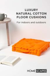 Homescapes Plain Cotton Floor Cushion in Orange - Size: 40 cm x 40 cm - thumbnail 2