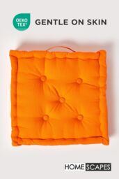 Homescapes Plain Cotton Floor Cushion in Orange - Size: 40 cm x 40 cm - thumbnail 3