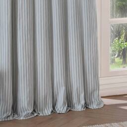 Yard Hebden Striped 100% Cotton Lined Eyelet Curtain Pair in Baby Blue - Size: 117 cm width x 183 cm drop - thumbnail 5