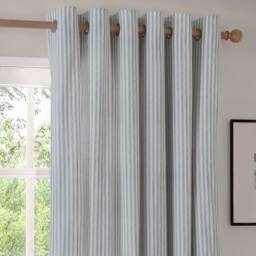 Yard Hebden Striped 100% Cotton Lined Eyelet Curtain Pair in Baby Blue - Size: 117 cm width x 183 cm drop - thumbnail 4