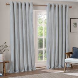 Yard Hebden Striped 100% Cotton Lined Eyelet Curtain Pair in Baby Blue - Size: 117 cm width x 183 cm drop - thumbnail 2