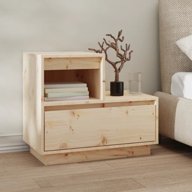 Berkfield Home Bedside Cabinet 60x34x51 cm Solid Wood Pine in Brown - Size: 60 x 34 x 51 cm - image 1