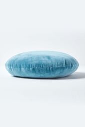 Homescapes Velvet Cushion, 40 cm Round in Blue - Size: 40 cm x 40 cm - thumbnail 2