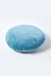 Homescapes Velvet Cushion, 40 cm Round in Blue - Size: 40 cm x 40 cm - thumbnail 3