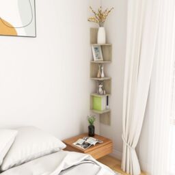 Berkfield Home Wall Corner Shelf Sonoma Oak 20x20x127.5 cm Engineered Wood in Brown - thumbnail 5