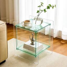 VOGREX Side Table Nightstand Aesthetic End Table Record Player Stand in Green - thumbnail 4
