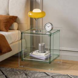 VOGREX Side Table Nightstand Aesthetic End Table Record Player Stand in Green - thumbnail 5