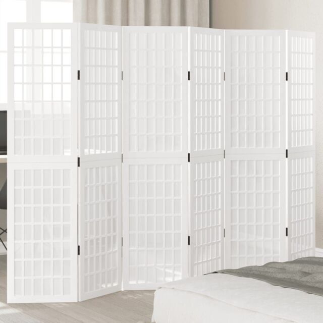 Berkfield Home Room Divider 6 Panels White Solid Wood Paulownia - image 1