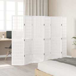 Berkfield Home Room Divider 6 Panels White Solid Wood Paulownia - thumbnail 3