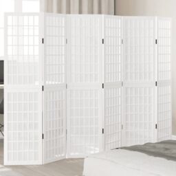 Berkfield Home Room Divider 6 Panels White Solid Wood Paulownia