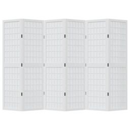 Berkfield Home Room Divider 6 Panels White Solid Wood Paulownia - thumbnail 4