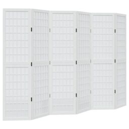 Berkfield Home Room Divider 6 Panels White Solid Wood Paulownia - thumbnail 2