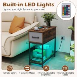 Costway Narrow Side Table w/ Charging Station Industrial End Table w/ Drawer in Brown - thumbnail 6