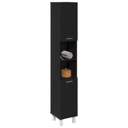 Berkfield Home Black Oak Bathroom Cabinet - 30x30x179 cm, Made of Engineered Wood - Size: 30 x 30 x 179 cm - thumbnail 3