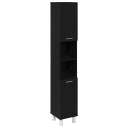 Berkfield Home Black Oak Bathroom Cabinet - 30x30x179 cm, Made of Engineered Wood - Size: 30 x 30 x 179 cm - thumbnail 2