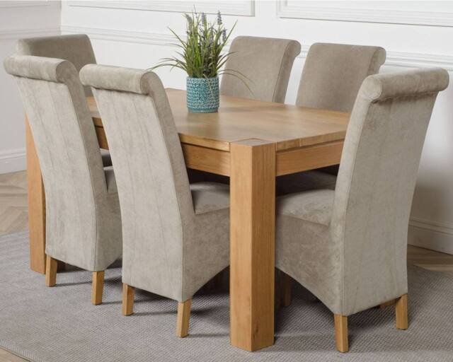 Thats Furniture Kuba 150 x 85 cm Chunky Medium Oak Dining Table & 6 Montana Fabric Chairs in Grey - image 1